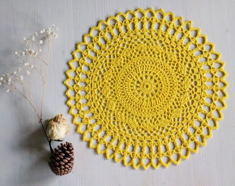Crochet yellow doily 11” 29 cm