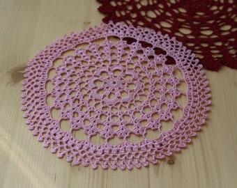 Pink lace doily 26 cm - vintage style tablecloth table runner topper wedding decoration hygge home decor retro crochet gift for her handmade
