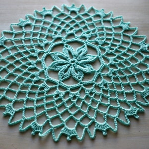 Teal Crochet Doily: Boho Cotton Table Decor (28 cm)