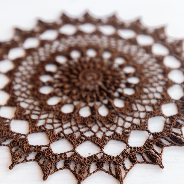 Brown crochet doily Aurelia, 20 cm, doily for sale, textured doily. doily lace, crochet decor, home decor, vintage doilies, crocheted doily