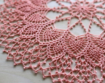 Large Pink Crochet Doily 17” handmade decor sweet home decoration hygge boho shabby vintage style lace tablecloth gift for her Christmas New