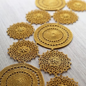 Gold table runner 75x23 cm, crochet doily, place mat tablecloth vintage lace kitchen decor mother gift for her Easter home decor shabby boho