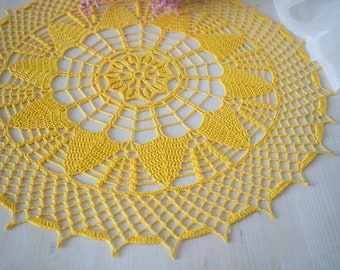 Yellow crochet doily, 52 cm, lace home decoration and the best gift for everyone