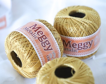 Meggy Metallic Crochet Thread: Golden Cotton Yarn, 295 Yards