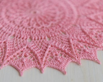 Pink crochet doily, Marta, designed by Olga Shalaeva, 28 cm, crochet decor, cotton doily, doily for sale, home decor, shabby chic, gift for