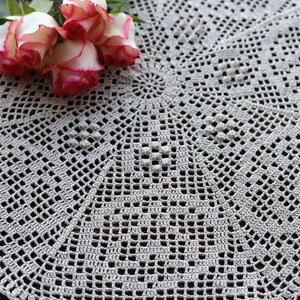 Crochet doily 23” 58 cm linen cotton, tablecloth vintage style decor home farmhouse housewarming lace shabby boho napperon serwetka centrino