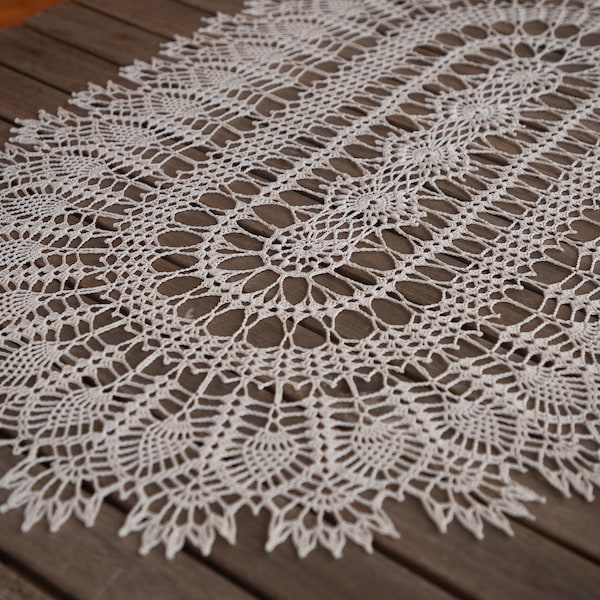 Crochet doily oval, Pineapple Garden, vintage tablecloth, oval table, lace decor, crochet doily, crochet tablecloth, shabby chic, retro home