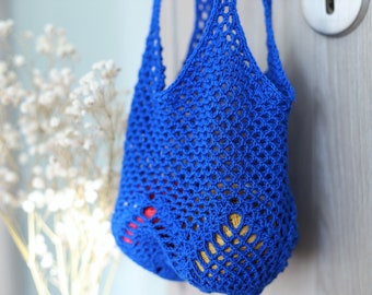 Blue shopping bag, tote bag, lace bag, crochet bag, knitting bag, bags, totes, avoska, summer bag, blue bag, shopping bag, knitted bag, gift