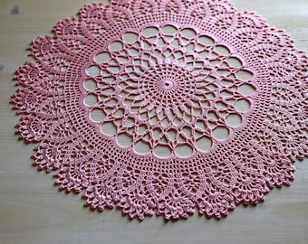 Pink crochet doily, 42 cm, crochet decor, home, table, runner, tablecloth, napperon, decoration, shabby, boho, vintage, retro, gift, mother