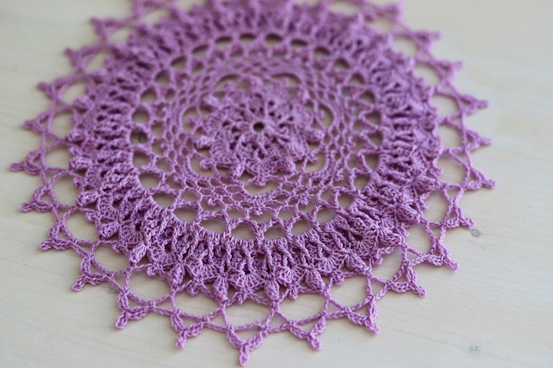 Crochet doily 24 cm home decor christmas thanksgiving tablecloth decoration gift for her vintage shabby boho hygge lavender handmade table image 2