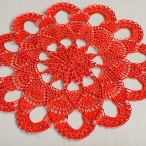 Orange Crochet Doily: 3D Relief Lace, Boho Decor (14&quot;/35cm)