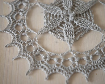 Silver gray crochet doily, Libena, 8 in, 20 cm