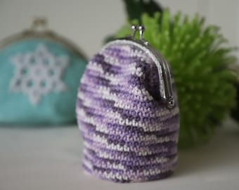 Purple crochet coin purse, designed by gull808, crochet handbag, purse, vintage style, hygge, boho, gift, Christmas, chanel bag silver purse