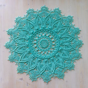 Teal Crochet Doily: Cotton Table Topper, 44cm