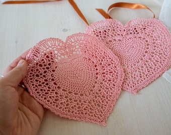 Set of 2 crochet heart doilies