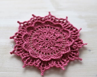 Pink textured doily designed by Grace Fearon 16 cm crochet coaster tablecloth table runner wedding dollhouse rug shabby gift for her mother