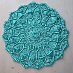 Teal Crochet Doily: Textured Cotton Table Centerpiece (43 cm)
