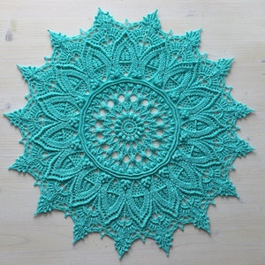 Teal Crochet Doily: Textured Cotton Table Topper (44 cm)