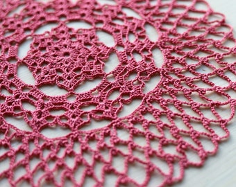 Pink Crochet Doily: 30cm Cotton Lace Table Decoration