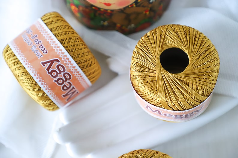 Golden Cotton Crochet Thread Meggy Gold Yarn Doily Etsy