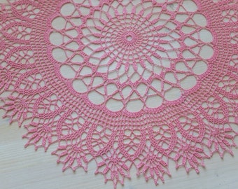 Pink crochet doily, 50 cm, crochet decor, home, table, runner, tablecloth, napperon, decoration, shabby, boho, vintage, retro, gift, mother