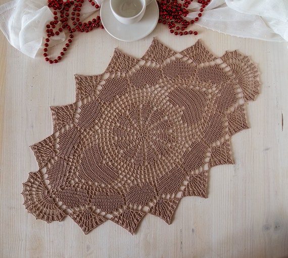 Mokyler Centrino bohémien fatto a mano in cotone lavorato all'uncinetto, rettangolare, con nappe, runner da tavola, tovagliette, centrini bilaterali ondulati, decorazione per matrimoni, casa, feste