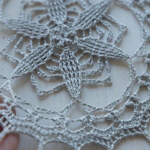 Silver gray crochet doily, Libena, 8 in, 20 cm