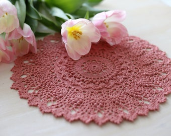 Pink Crochet Doily: Vintage Lace Table Decor (11 inch)