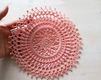 Pink Crochet Doily: Textured Cotton Lace Table Topper (19cm)