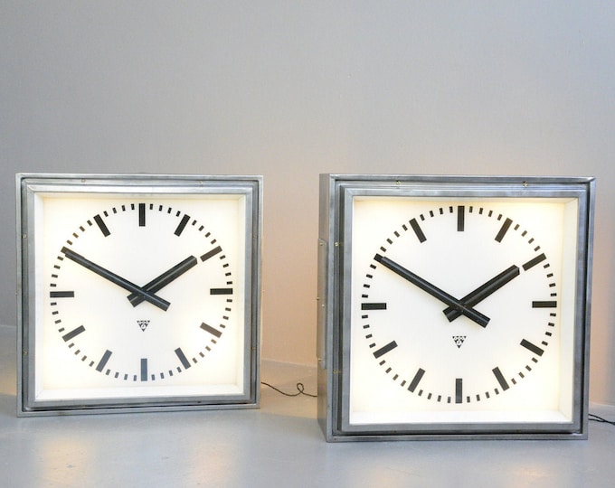 XL Light Up Station Clocks By Pragotron Circa 1950s