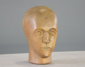 German Carved Wooden Milliners Head Circa 1910