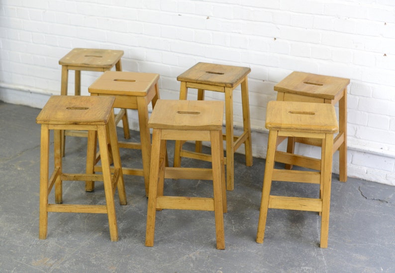 Mid Century Beech School Lab Stools Circa 1960s