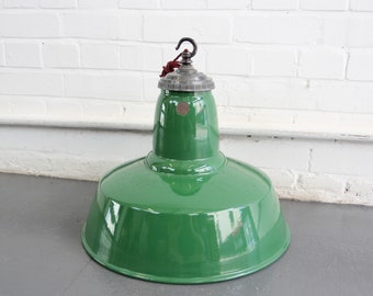 Large Green Enamel Factory Light By Maxlume Circa 1950s