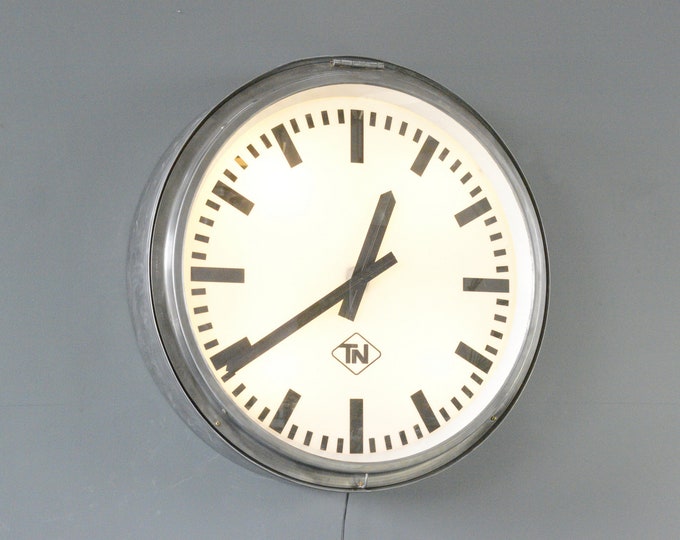Large Light Up Station Clock By TN Circa 1960s