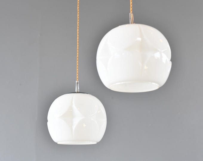 Mid Century Opaline Pendant Lights By Peill & Putzler Circa 1960s