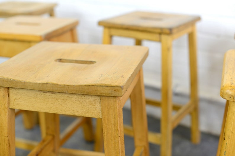 Mid Century Beech School Lab Stools Circa 1960s