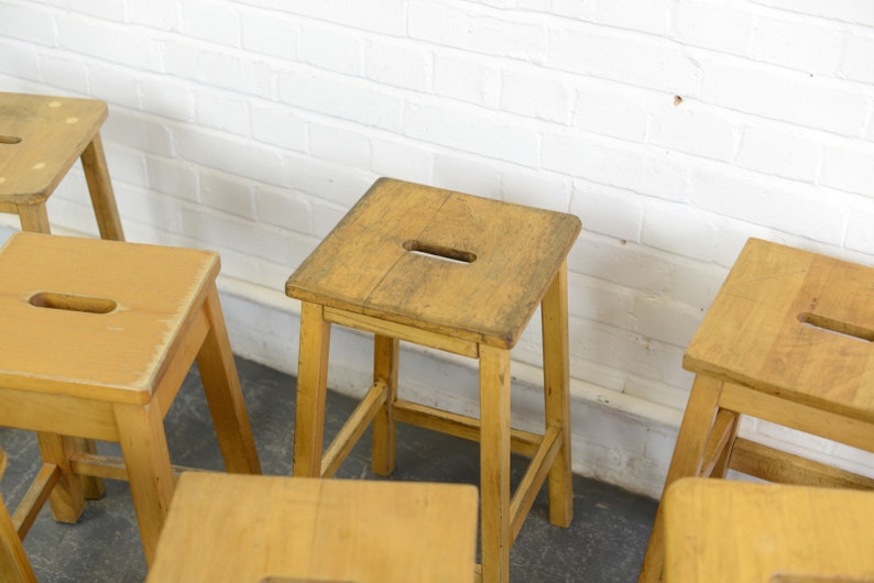 Mid Century Beech School Lab Stools Circa 1960s