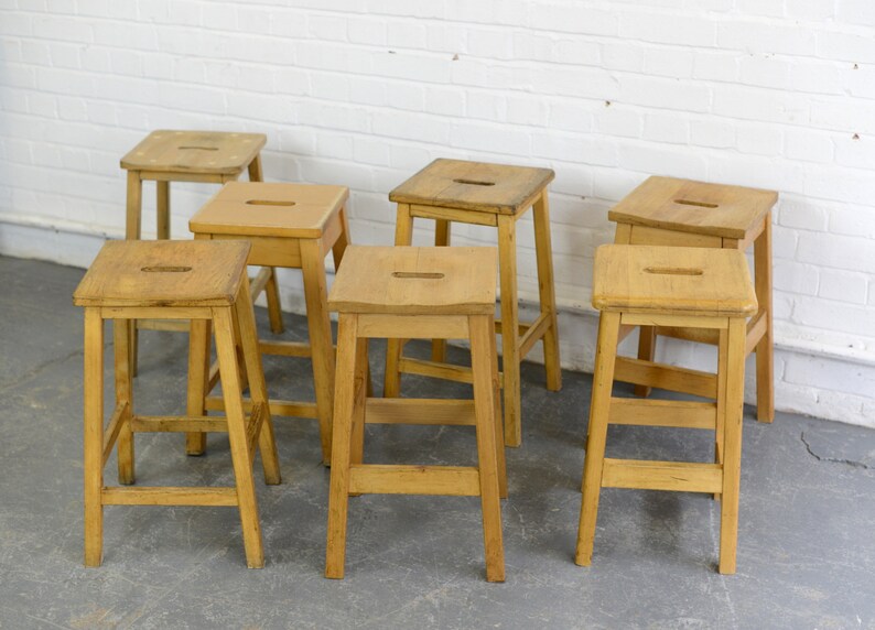 Mid Century Beech School Lab Stools Circa 1960s