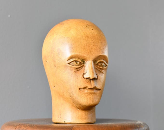 German Carved Wooden Milliners Head Circa 1910