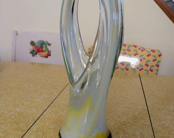 Vintage Hand Blown Murano Style Stretched Art Glass Basket