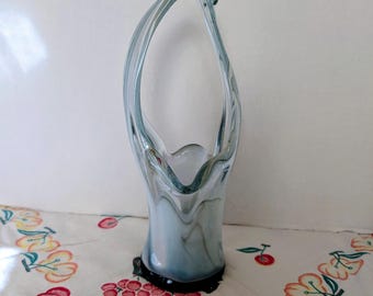 Vintage Hand Blown Murano Style Stretched Art Glass Basket