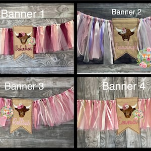 Highland Cow, Highland Cow highchair banner, First birthday banner, cake smash party, garland, party bunting, cow, farm animals