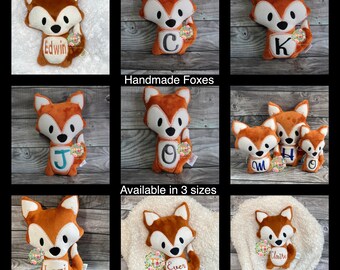 Personalized Fox, Plush Fox, Monogram Fox, Fox soft stuffed animal, Baby shower gift, baby gift, valentines day gift, I love you gift,