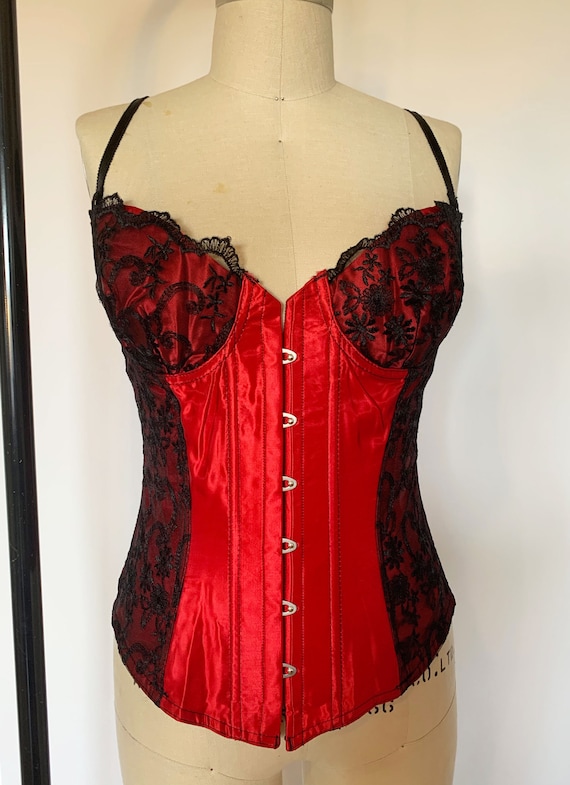 Vintage Deadstock Bustier// Satin and black lace L