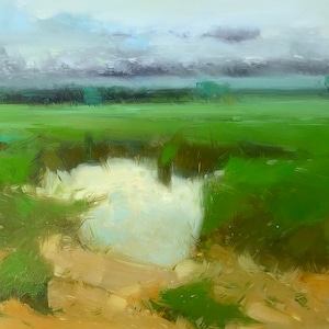 Riverside, Original oil painting, Handmade artwork, one of a kind