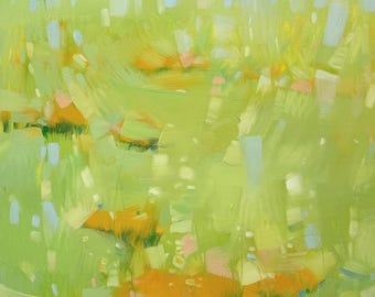 Campo amarillo, pintura al óleo original, obra de arte hecha a mano, pieza única