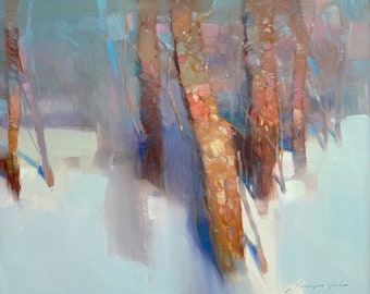 Giornata invernale, pittura a olio di paesaggio, opere d'arte originali, pittura di grandi dimensioni, unica nel suo genere