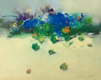 Blue Pansies, Original oil Painting, handmade artwork, One of a kind