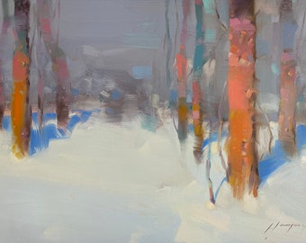Inverno, dipinto a olio originale con paesaggio, opera d’arte fatta a mano, unica nel suo genere