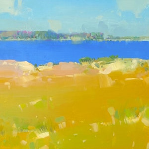 Lake Side, Landscape Original oil Painting, Handmade artwork, One of a kind
